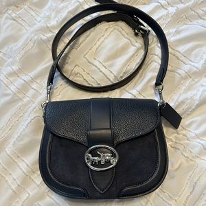 Coach Georgie Saddle Bag Dark Navy Blue Silver Hardware Crossbody Bag Purse
